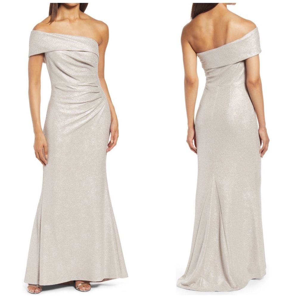 ELIZA J ONE SHOULDER GLITTERY MERMAID GOWN